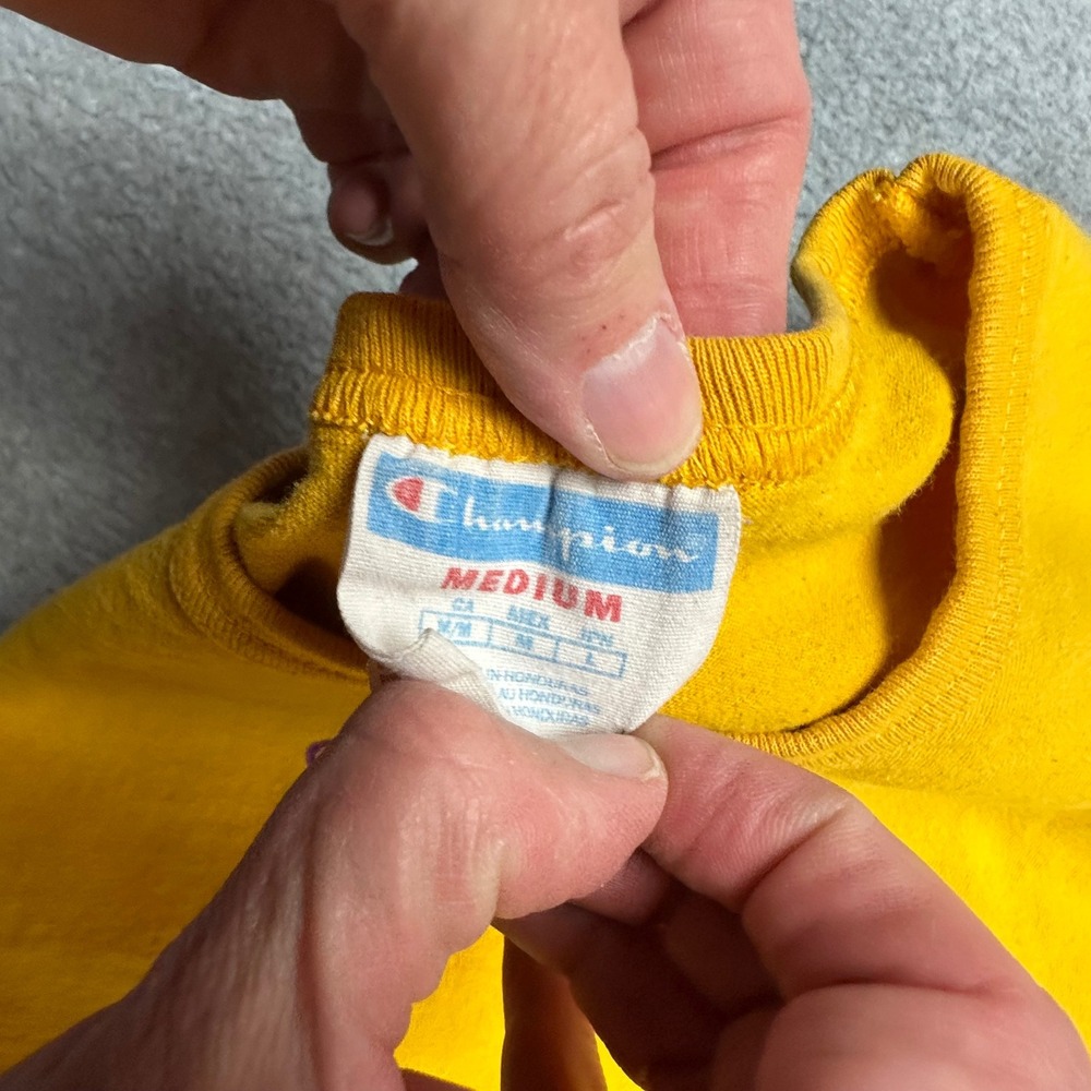 Champion Mens Mustard Yellow Embroidered Logo Graphic Back T-Shirt Medium - Picture 6 of 9